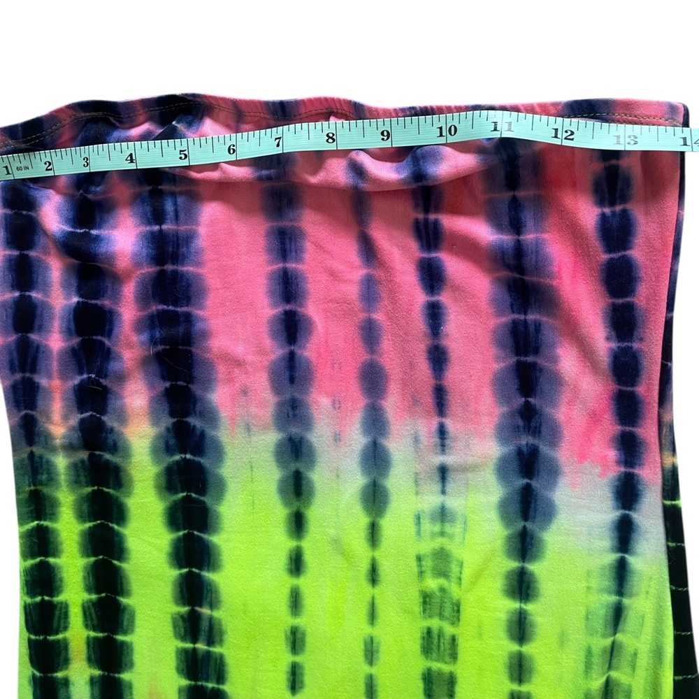 Women's Color Block Tie die Mini Dress, pink neon yellow, black,Medium - Picture 9 of 10